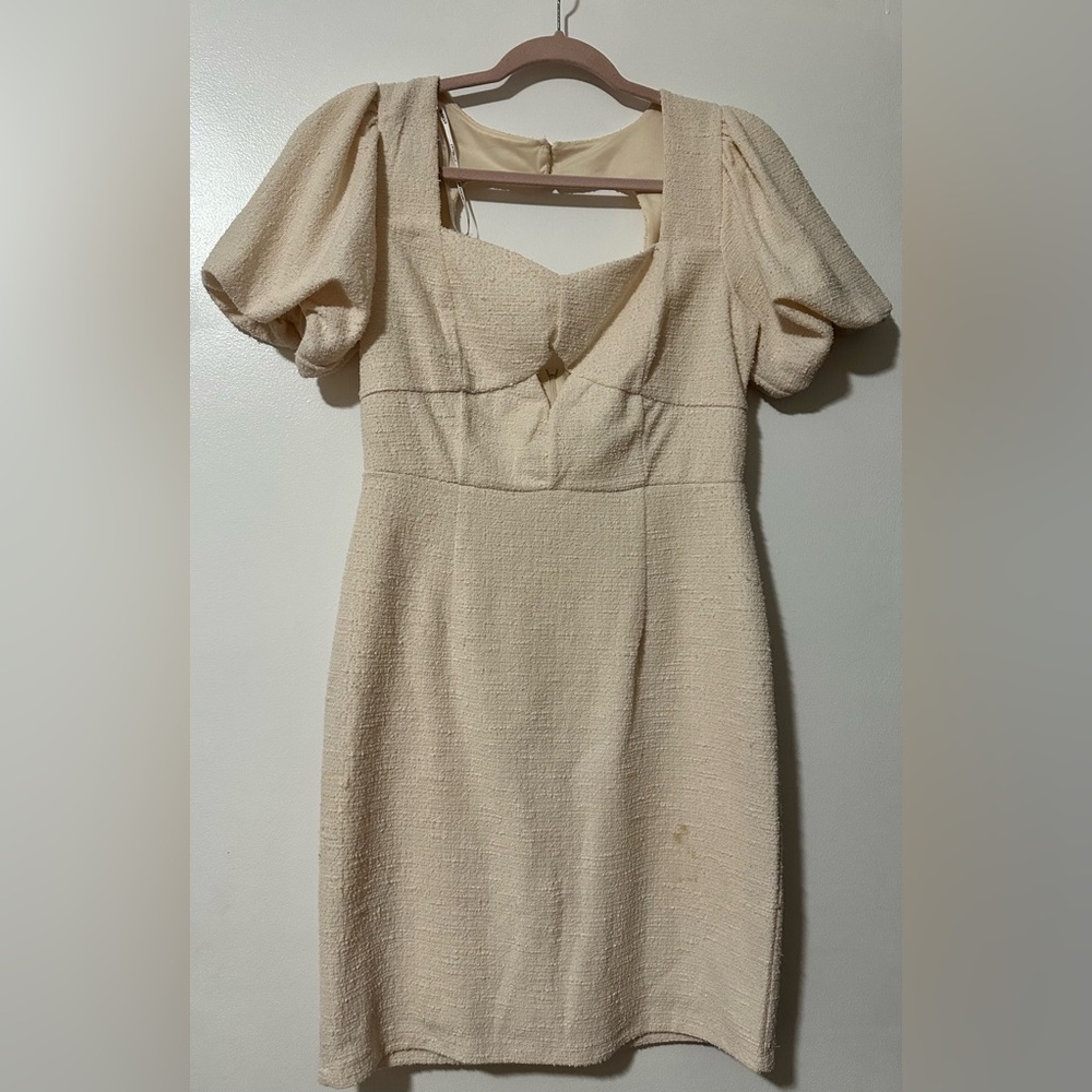 Elegant Cream Puff Sleeve Dress